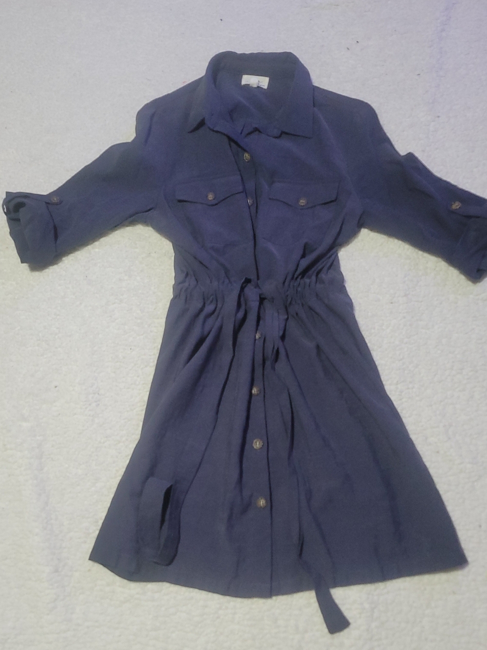Lost + Wander Navy Button-Front Drawstring Midi Shirt Dress
